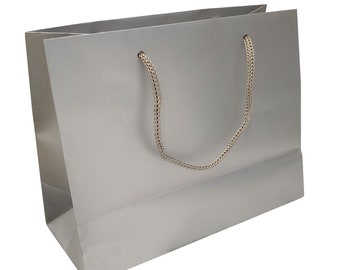 100 pcs Glossy Silver Euro Tote Gift Shopping Bags, 9-1/2&quot; x 4&quot; x 7-1/2&quot;-Add Your Logo