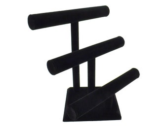 Black Velvet or White Leatherette 3 Tier Jewelry Bracelet / Watch / Bangle T Bar Stand