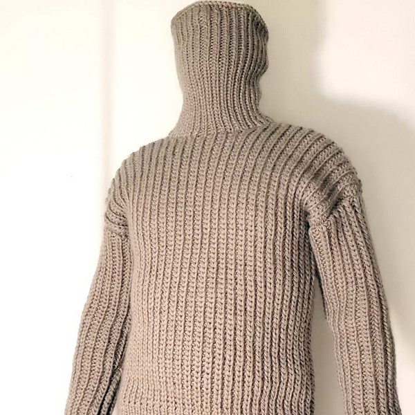 Pull pour homme 100 % laine tricoté à la main avec pull en laine à col roulé, pull élastique doux, nombreuses couleurs, toutes les tailles