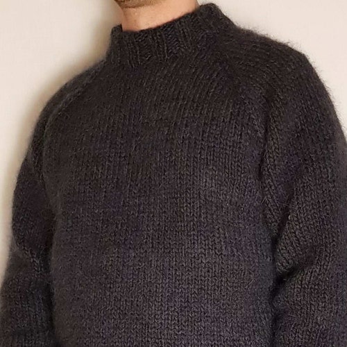 Hand Knitted WOOL MOHAIR Pullover CABLE Men Sweater Turtleneck - Etsy