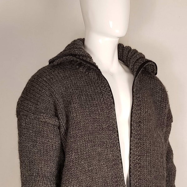 Hand knitted 100% WOOL vest, jacket with zipper mens woolen sweater turtleneck, thick soft jumper pullover many colors, any size, zip