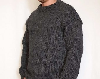 Hand knitted 100% WOOL mens sweater with crewneck, thick woolen pullover , soft jumper many colors, any size