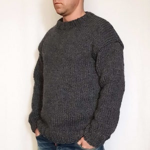 Hand knitted 100% WOOL mens sweater with crewneck, thick woolen pullover , soft jumper many colors, any size