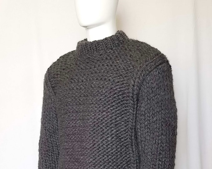 Hand knitted VERY THICK mens woolen sweater with crewneck CHUNKY 100% wool pullover chunky soft jumper many colors, any size