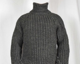 Hand knitted 100% WOOL mens sweater with turtleneck woolen pullover, soft elastic jumper, many colors, any size