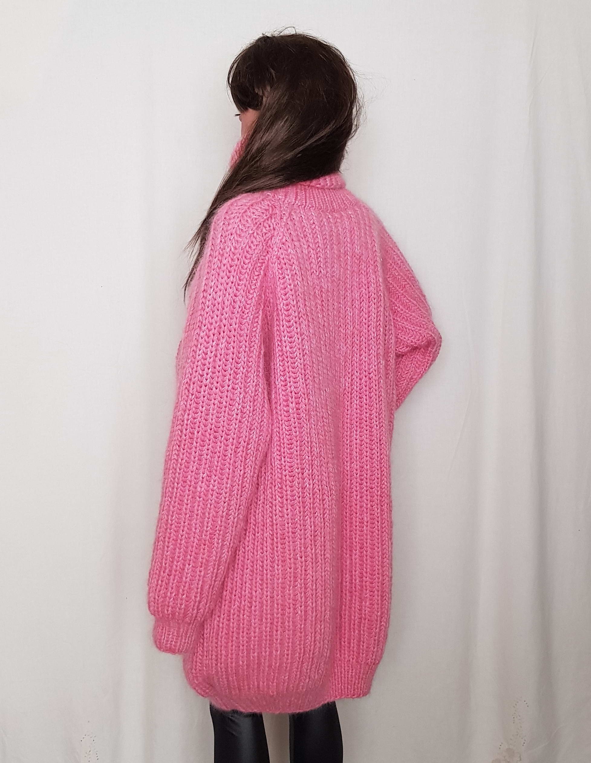 Hand Knitted WOOL MOHAIR womens very LONG sweater with | Etsy