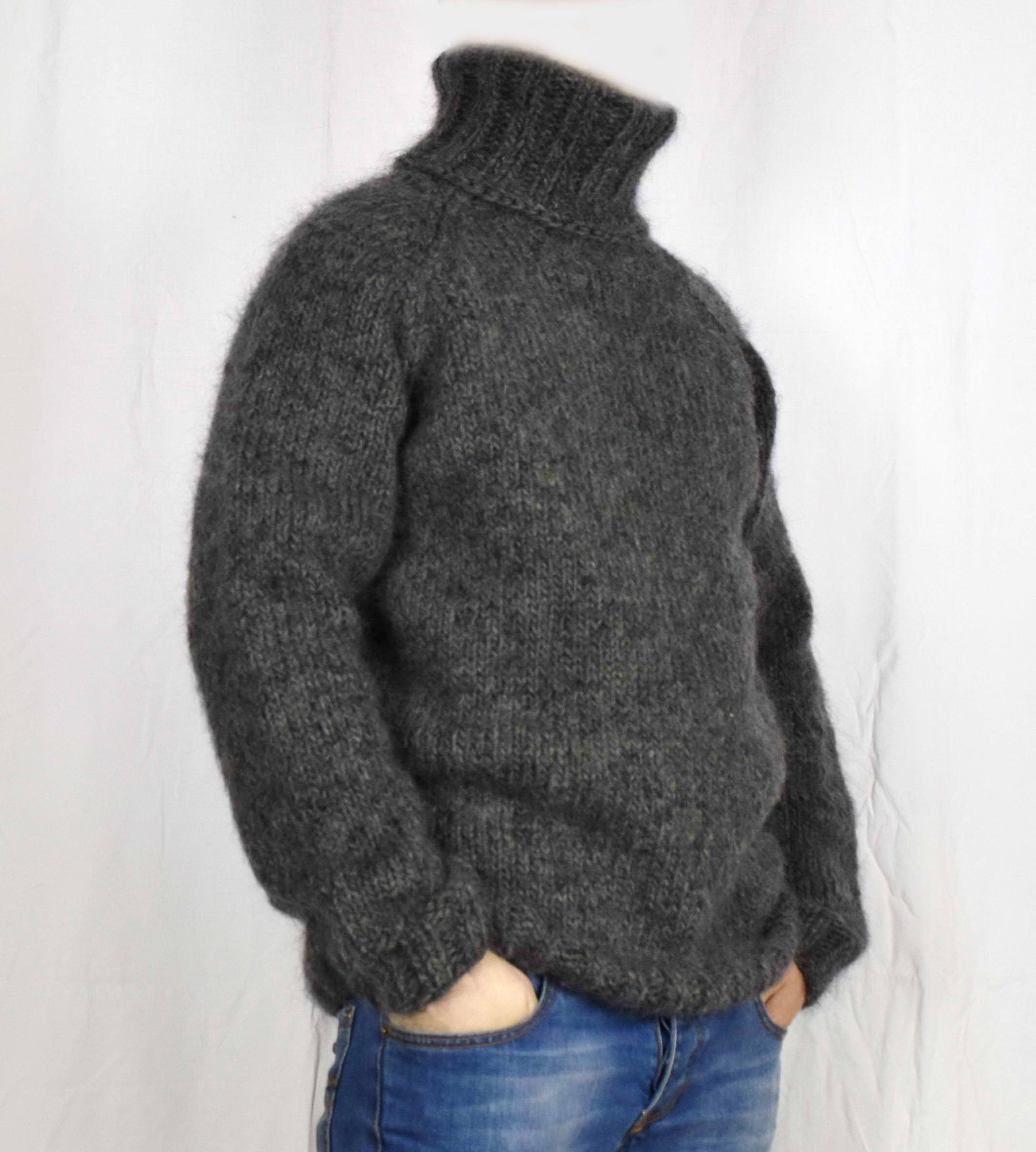 Hand Knitted WOOL MOHAIR Pullover Men Sweater Turtleneck soft | Etsy