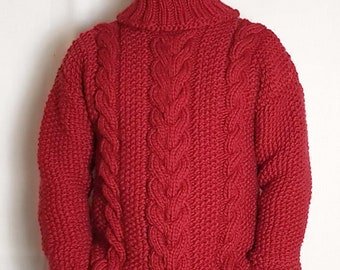 Pull CABLE homme 100% LAINE tricoté à la main avec col roulé, capuche pull en laine douce très épaisse pull unique