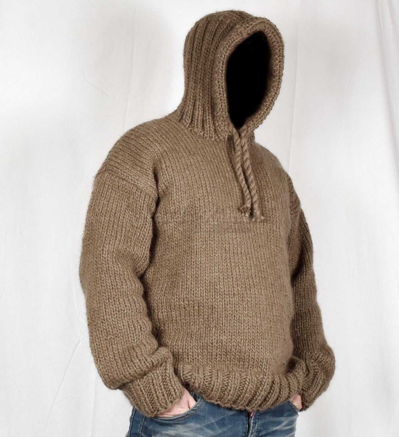 Hand Knitted 100 WOOL Mens Sweater With Hoodies Thick Soft Etsy