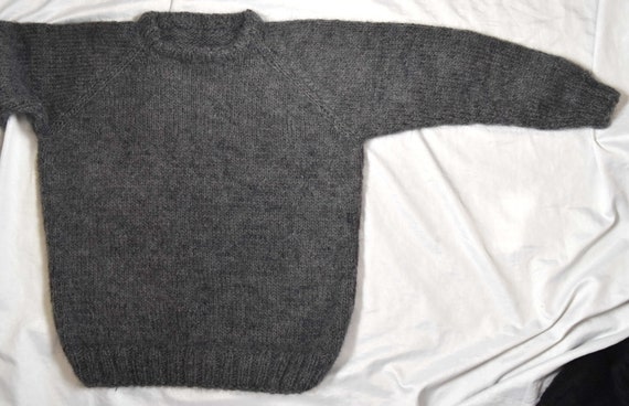 Hand Knit WOOL Mohair Pullover Men Sweater HOOD SOFT fuzzy Jumper