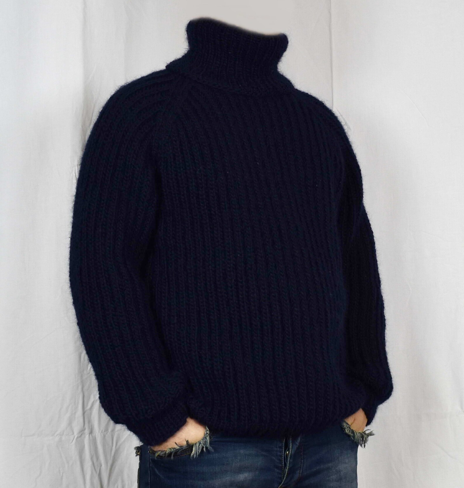 Hand Knitted 100% WOOL Mens Sweater With Turtleneck Woolen | Etsy