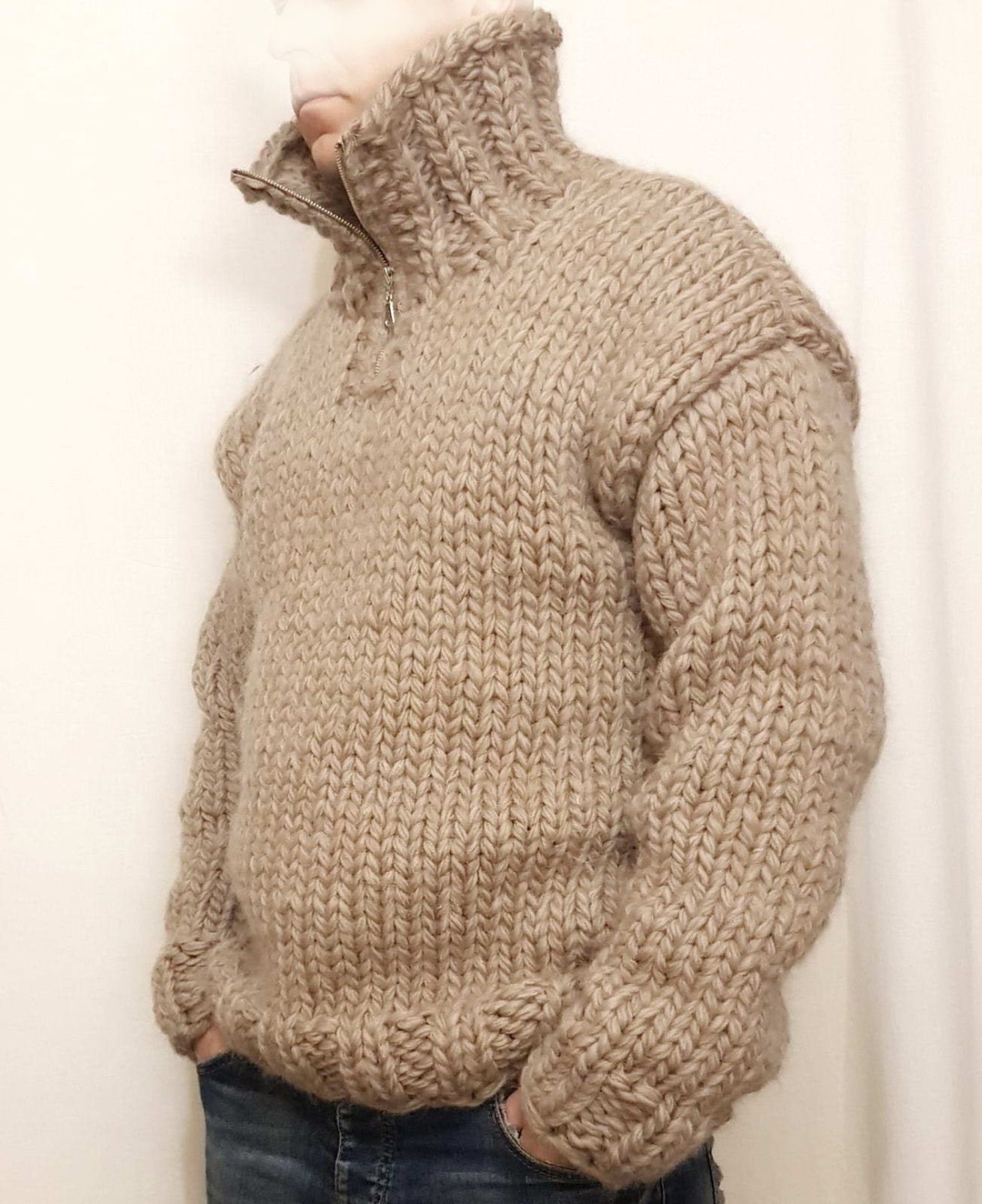Handgebreide ZEER DIKKE heren wollen trui met coltrui en rits CHUNKY 100 wollen trui dikke zachte trui vele kleuren elke maat Etsy Nederland