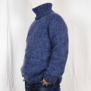Hand Knitted WOOL MOHAIR Pullover Men Sweater Turtleneck Soft Thick ...