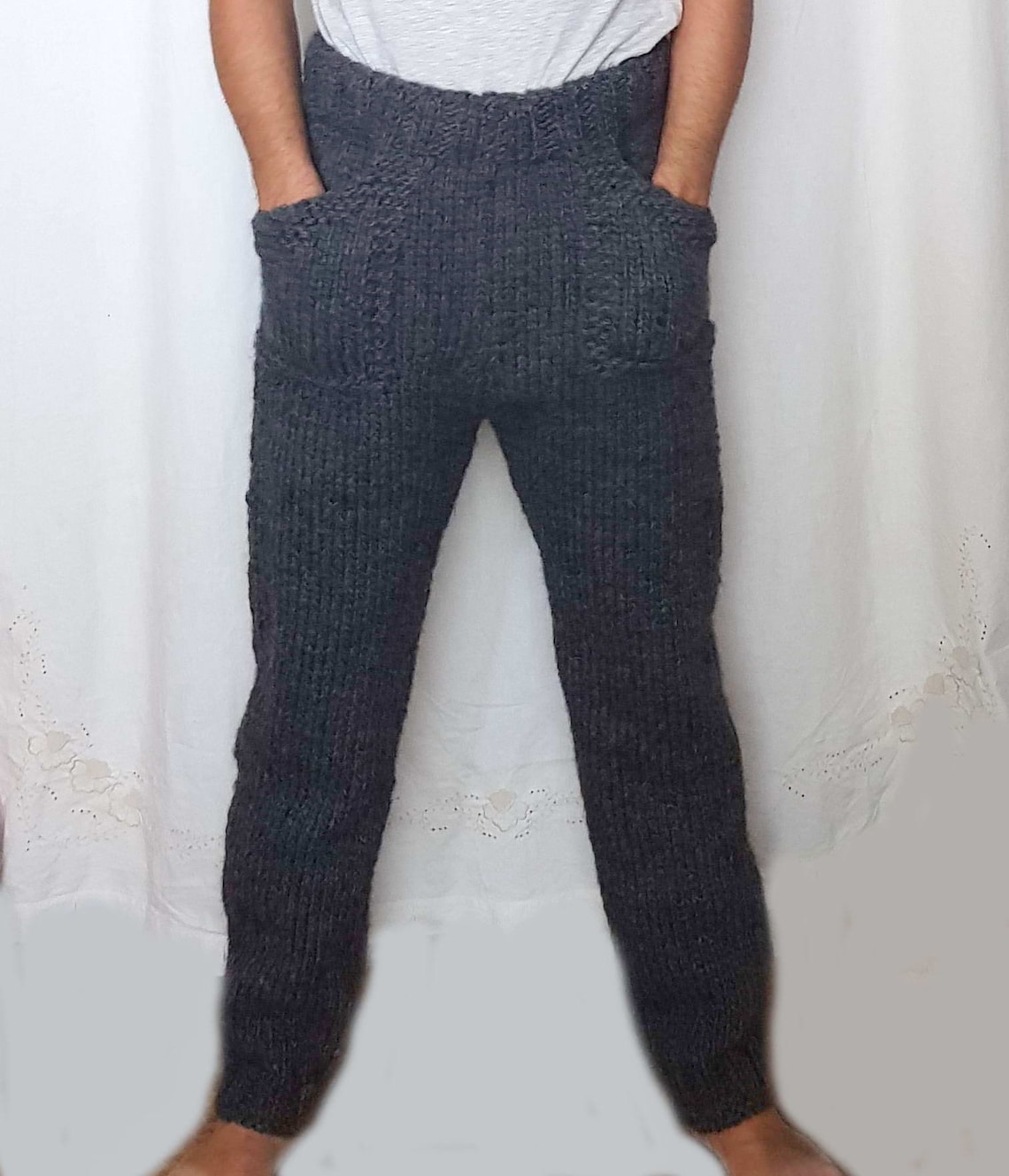 Hand Knitted 100 WOOL Mens Pants Woolen Thick Trousers With Etsy