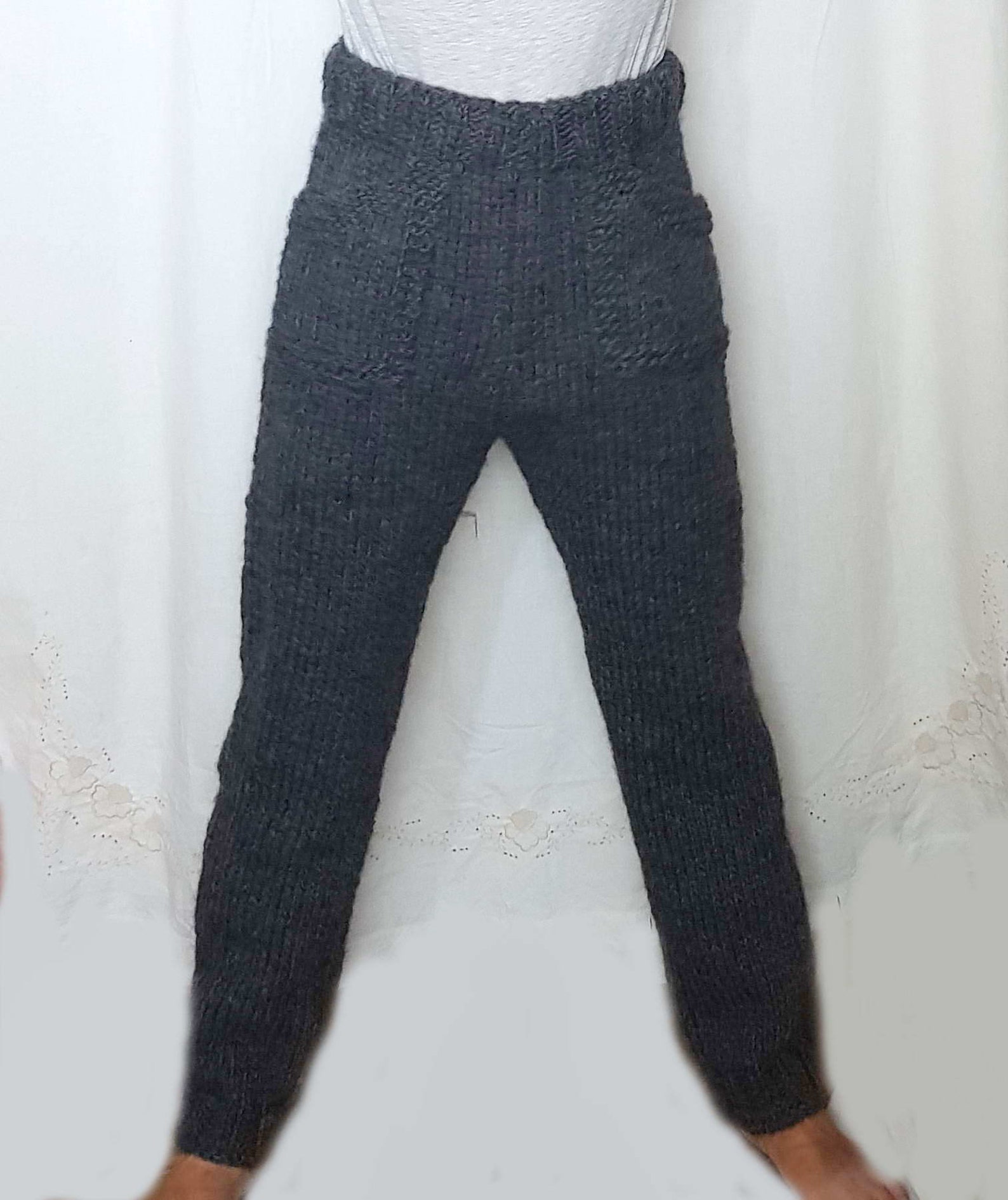 Hand Knitted 100 WOOL Mens Pants Woolen Thick Trousers With Etsy