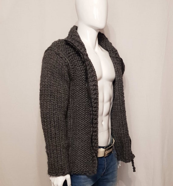 Hand Knitted VERY THICK 100 WOOL Vest Jacket With Zipper Mens Woolen Sweater Turtleneck Thick Soft Jumper Pullover Many Colors Any Size Etsy UK