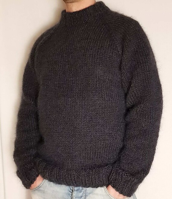Hand Knitted WOOL MOHAIR Mens Sweater With CREWNECK Soft - Etsy