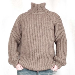 Hand Knitted 100% WOOL Mens Sweater With Turtleneck Woolen - Etsy