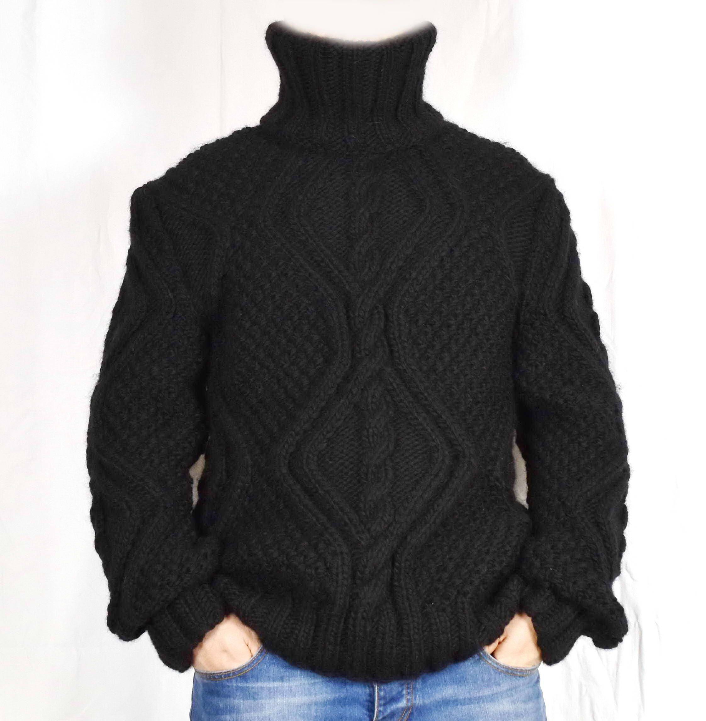 Hand Knitted 100% WOOL Pullover Men Sweater Turtleneck SOFT - Etsy