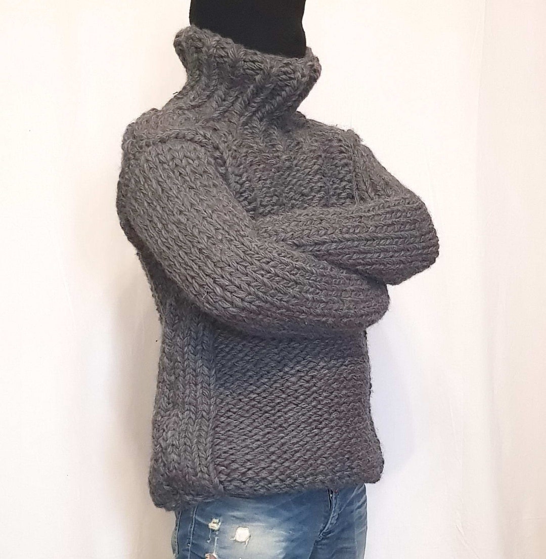 Hand Knitted VERY THICK Mens Woolen Sweater With Turtleneck CHUNKY 100 Wool Pullover Thick Soft Jumper Many Colors Any Size Etsy UK