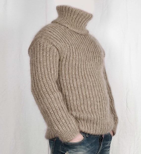 Hand Knitted WOOL MOHAIR Pullover Men Sweater Turtleneck soft thick Jumper Hand Knitted WOOL MOHAIR Pullover Men Sweater Turtleneck soft thick Jumper