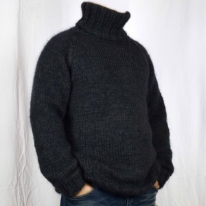 Hand Knitted WOOL MOHAIR Pullover Men Sweater Turtleneck Soft Thick ...