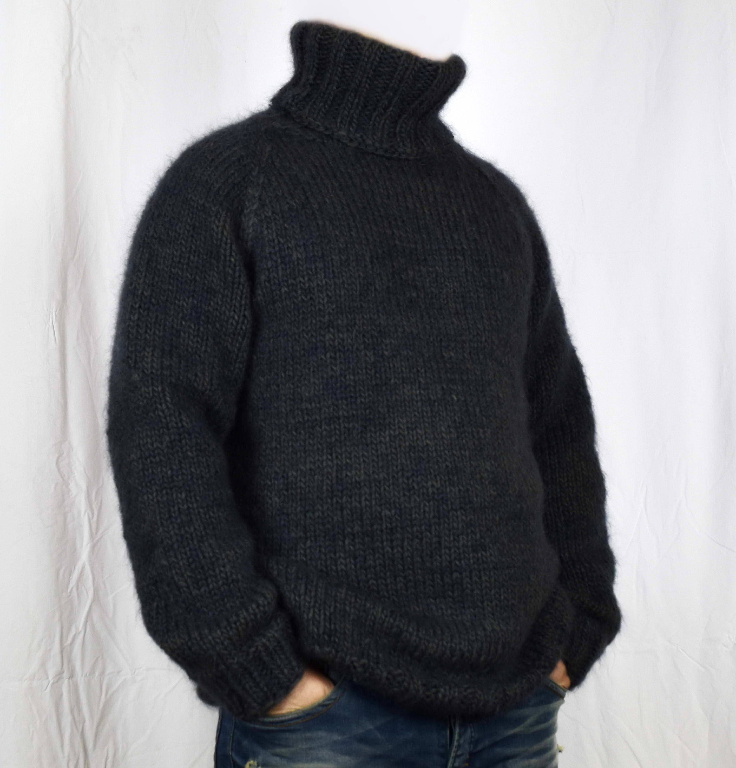 Hand Knitted WOOL MOHAIR Pullover Men Sweater Turtleneck soft | Etsy