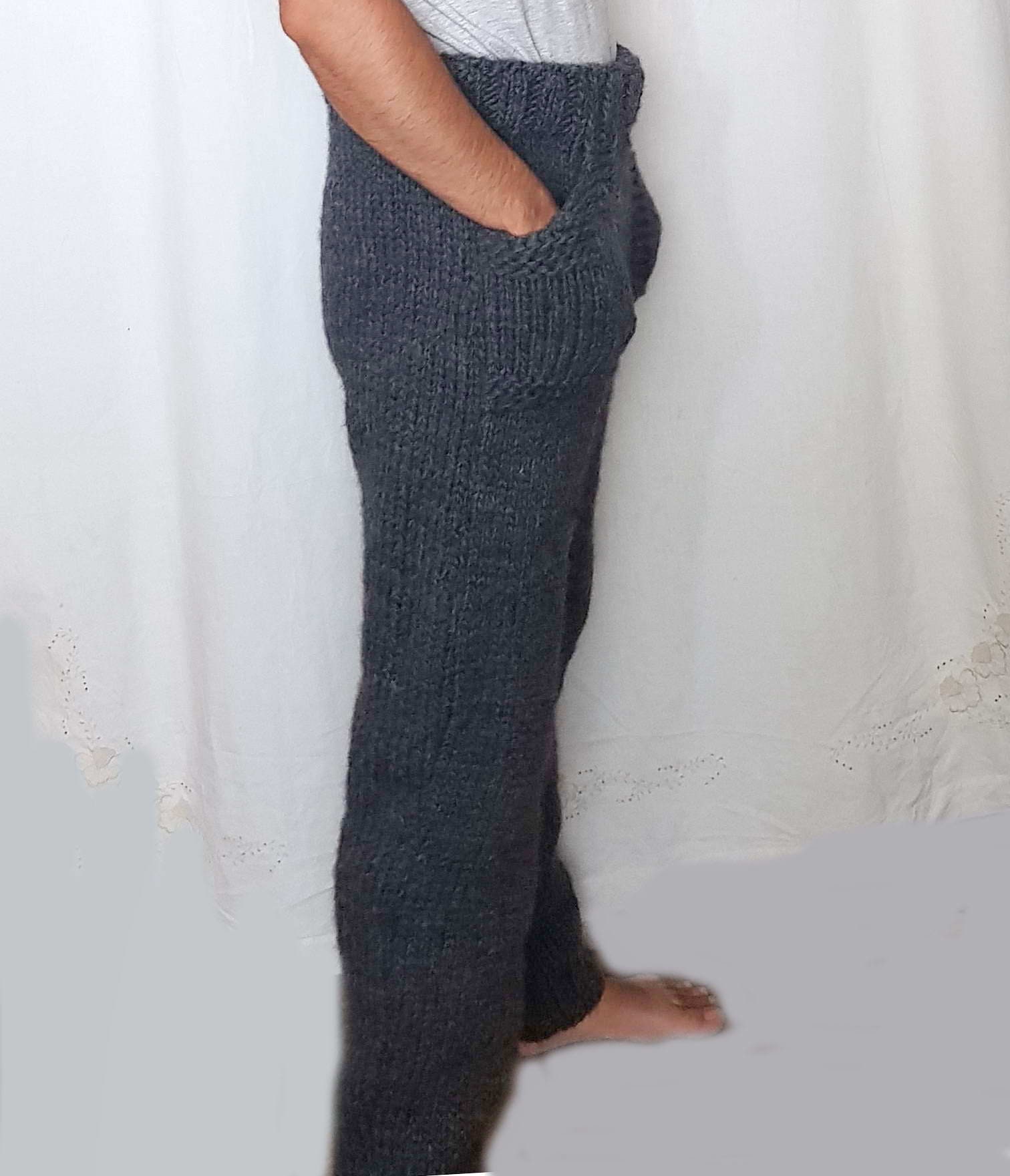 Hand Knitted 100 WOOL Mens Pants Woolen Thick Trousers With Etsy Canada