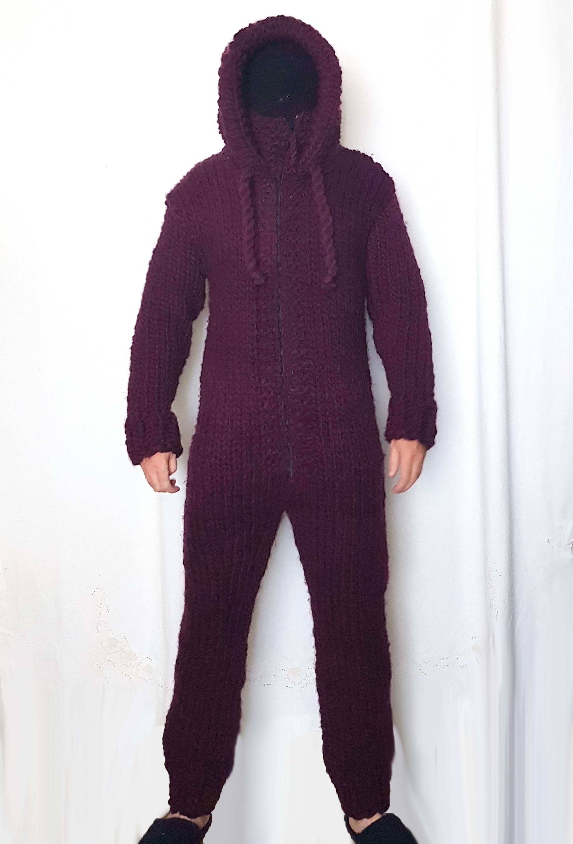 Hand knitted 100 WOOL mens Jumpsuits ZIPPER sweater pants Etsy