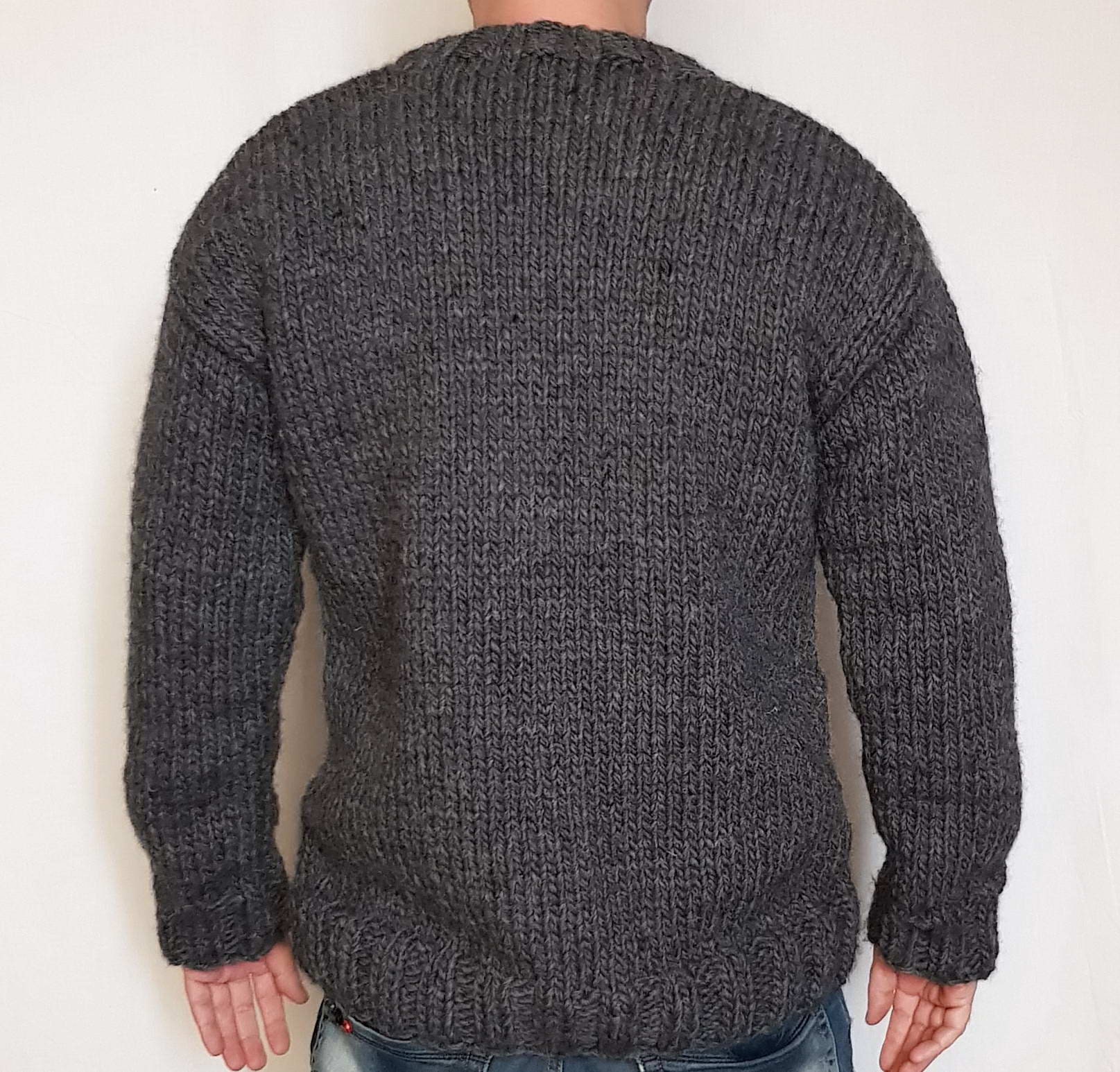 Hand Knitted 100 WOOL Mens Sweater With Crewneck Thick Etsy Canada