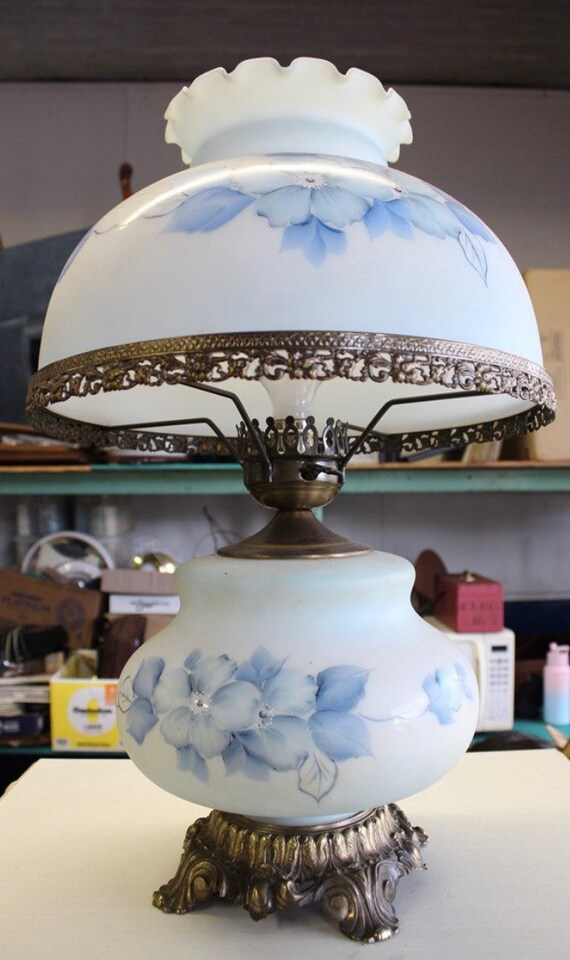 Vintage Blue floral hand painted globe lamp Etsy