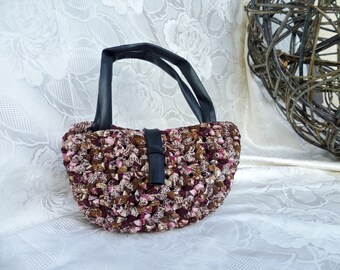 Small multicolored webbing bag, handbag, handles and closure in the bedroom bicycle, worked with crochet, unique piece.
