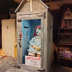 Haunted Museum Style Wooden Containment Cabinet. Doll not included
