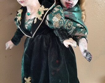 Conjoined Twin Sisters Porcelain Horror Doll