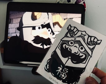 Senshi Daruma Doll Linocut Print: Delicious in Dungeon Anime Art