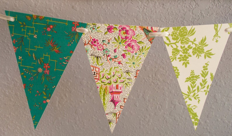 English Garden Floral Bridal Shower Paper Bunting Garden Party Vintage Party Decor Pennant Banner Tea Party