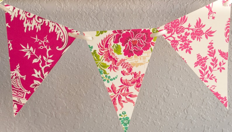 English Garden Floral Bridal Shower Paper Bunting Garden Party Vintage Party Decor Pennant Banner Tea Party