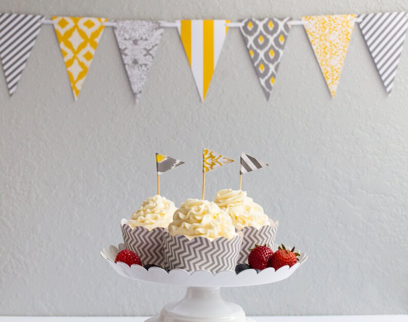 Yellow And Gray Cupcake Toppers Yellow And Grey Bridal Etsy Yellow And Gray Cupcake Toppers Yellow And Grey Bridal Etsy