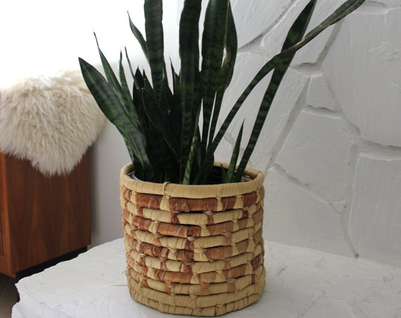 Large Woven Grass Coil Planter Basket Bin