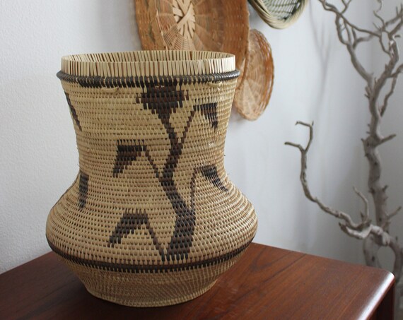 Vintage Woven Vessel Vase Planter Basket