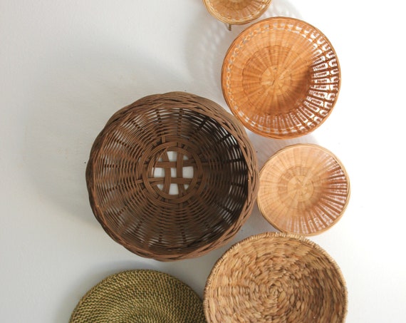 Beautiful Bohemian Basket Grouping Set of 7 Rattan Woven Wall Art