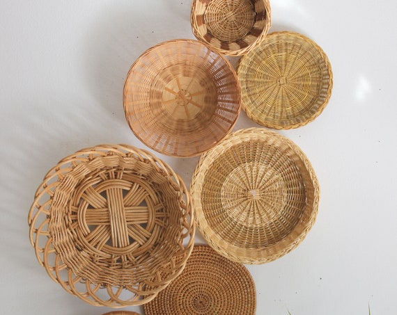 Beautiful Bohemian Basket Grouping Set of 7 Rattan Woven Wall Art