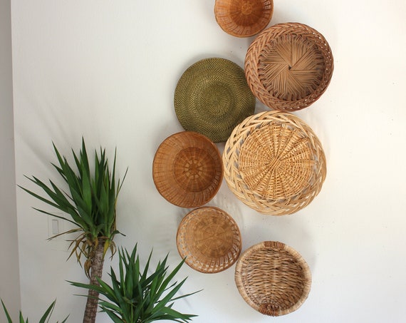 Beautiful Bohemian Basket Grouping Set of 7 Rattan Woven Wall Art