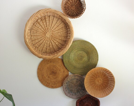 Beautiful Bohemian Basket Grouping Set of 7 Rattan Woven Wall Art