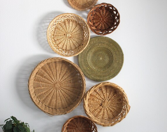 Beautiful Bohemian Basket Grouping Set of 7 Rattan Woven Wall Art