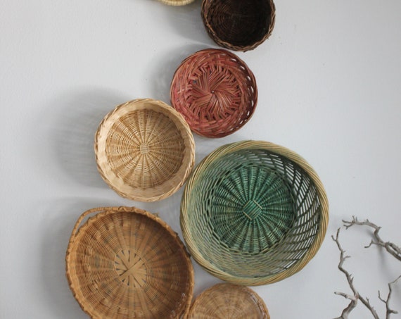 Beautiful Bohemian Basket Grouping Set of 7 Rattan Woven Wall Art