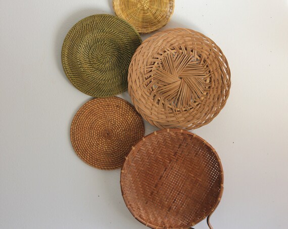 Beautiful Bohemian Basket Grouping Set of 5 Rattan Woven Wall Art