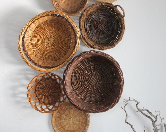 Beautiful Bohemian Basket Grouping Set of 7 Rattan Woven Wall Art
