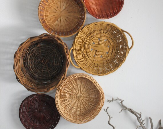 Beautiful Bohemian Basket Grouping Set of 7 Rattan Woven Wall Art