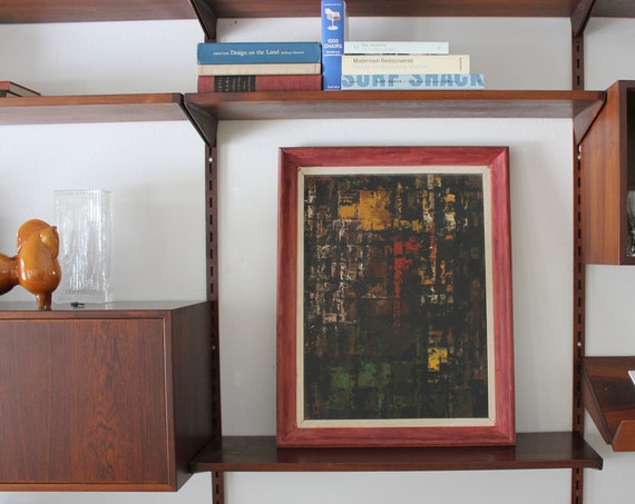Mid Century Abstract Art Painting on Wood Framed
